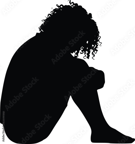 Lonely Person Silhouette Hugging Knees - Contemplation Pose
