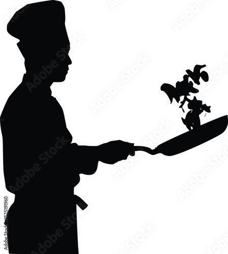 Chef Silhouette Flipping Pan - Dynamic Cooking Motion