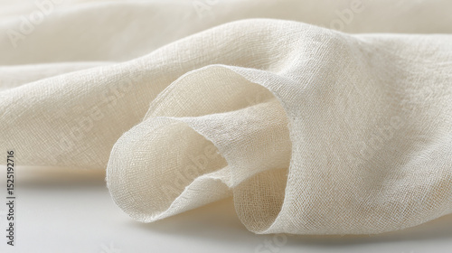 closeup of thin linen fabric highlighting its soft lines and delicate texture on clean ultrabright background