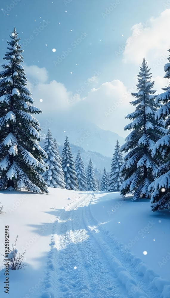 Fototapeta premium Serene winter scene featuring a blanket of softly falling snow on a snow-covered landscape, ideal for winter, holiday, and nature themes , beautiful, picturesque, winter landscape