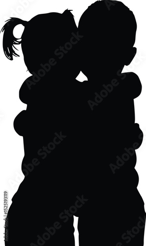 Siblings Hugging Silhouette - Emotional Connection Pose