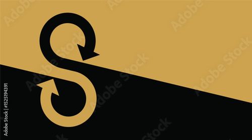 Curved bidirectional arrows forming s shape – opposite direction arrows – concept of conflict and decision.