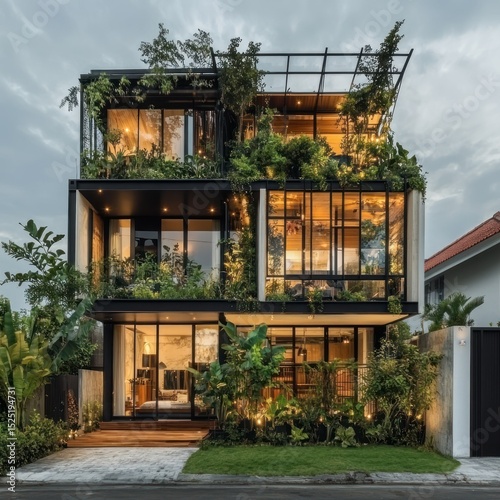 Contemporary eco dwelling, harmonizing structural design with verdant natural elements