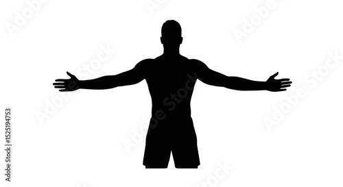 Human silhouette with arms outstretched against a white background  