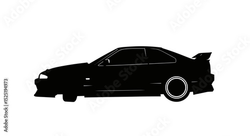 Silhouette of a sports car in profile view on a white background  