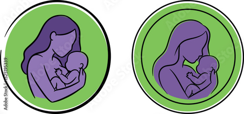 World Breastfeeding Week Silhouette Clipart - Mother & Baby Bond Vector