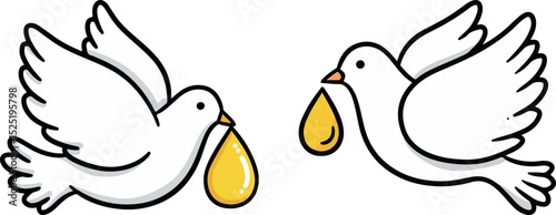World Breastfeeding Week Clipart Graphic with Doves Holding Milk Drops - Nurturing Motherhood & Infant Health