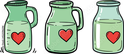 World Breastfeeding Week Vector Graphic – Heart Symbol on Green Bottles
