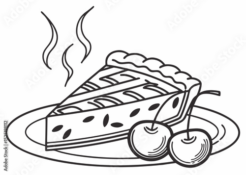 clean line art vector of a whole pie (apple pie or cherry pie) with steam lines, simple and inviting