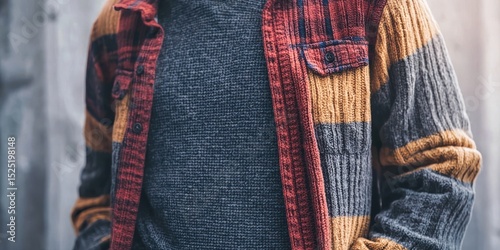 Layered flannel shirt and knit top