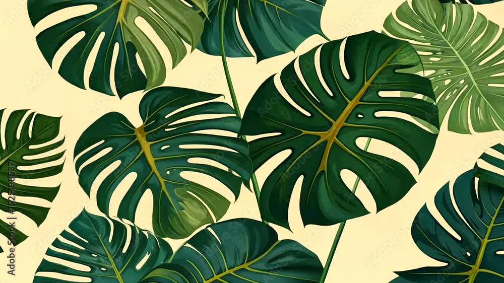 Seamless nature pattern of green leaves and palm trees, a vector illustration for spring and summer floral design