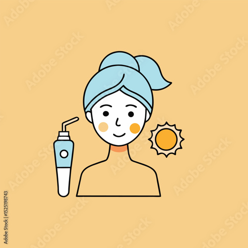 Woman Applying Sunscreen – Skincare Routine with Sun Protection Vector Illustration