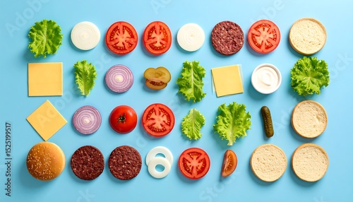 Burger Ingredients Flatlay.