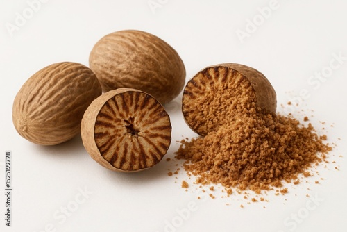 Whole and Ground Nutmeg with Natural Brown Textures
