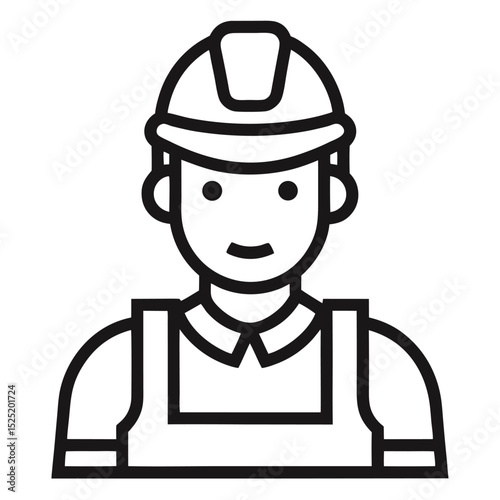 Construction worker icon black and white line art isolated on white background