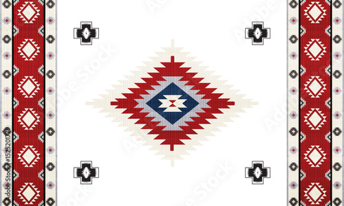 Navajo tribal Blue seamless pattern. Native American ornament. Ethnic South Western decor style. Boho geometric ornament. Vector seamless pattern. Mexican blanket, rug. Woven carpet illustration