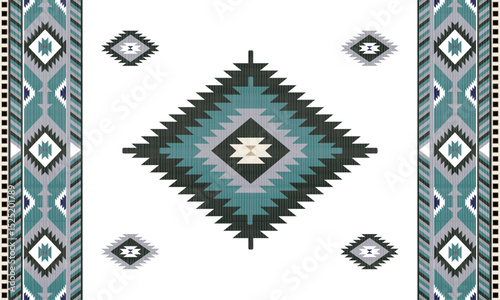 Navajo tribal Blue seamless pattern. Native American ornament. Ethnic South Western decor style. Boho geometric ornament. Vector seamless pattern. Mexican blanket, rug. Woven carpet illustration
