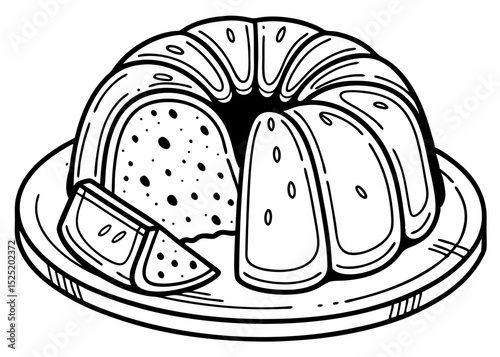 hand-drawn style cake outline vector of a rustic bundt cake, cozy feel