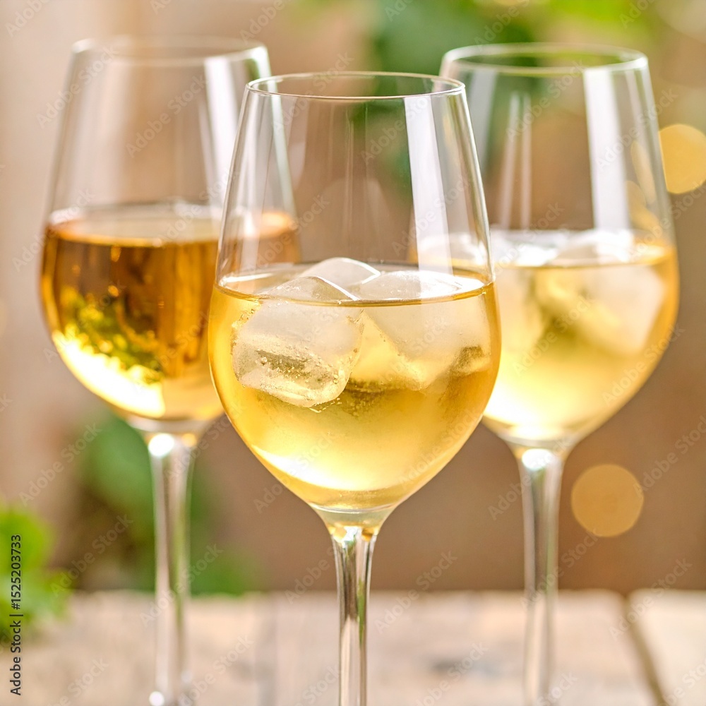 Trois verres de vin blanc avec glaçons. Generated image Trois verres de vin blanc avec glaçons. Generated image