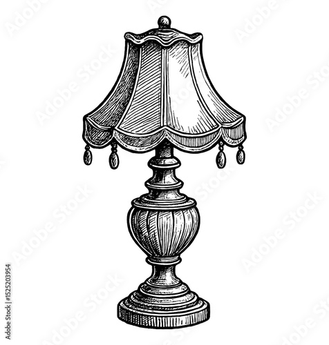 Elegant Table Lamp with Shade and Ornate Base in Detailed Engraving Style