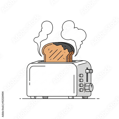 Smoking toaster – shows appliance failure or fire hazard.