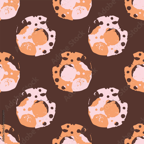 Polka dot blockprint seamless vector pattern. Neutral unisex whimsical style for wallpaper, backdrops and handmade print texture. All over vintage background. 