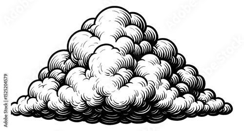 Detailed Engraving of a Cumulus Cloud Formation in Black and White Vector Style
