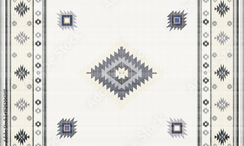 Navajo tribal Blue seamless pattern. Native American ornament. Ethnic South Western decor style. Boho geometric ornament. Vector seamless pattern. Mexican blanket, rug. Woven carpet illustration