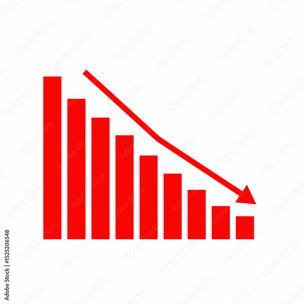 Red arrow going down stock icon on white background. Decrease, Bankruptcy, financial market crash icon for your web site design, logo, app, UI. graph chart downtrend symbol. chart going down sign. Red arrow going down stock icon on white background. Decrease, Bankruptcy, financial market crash icon for your web site design, logo, app, UI. graph chart downtrend symbol. chart going down sign.