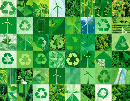 Firefly_Artistic Abstract Recycling, Sustainability, and Green Energy Collage