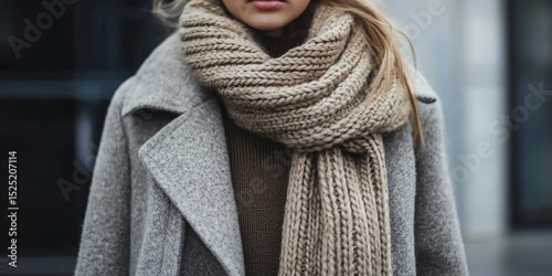 Oversized coat with chunky knit scarf