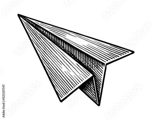 Detailed Engraved Paper Airplane Vector Illustration on White Background