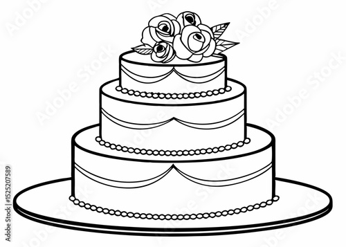 simple line art vector of a tiered wedding cake, minimalist and elegant design