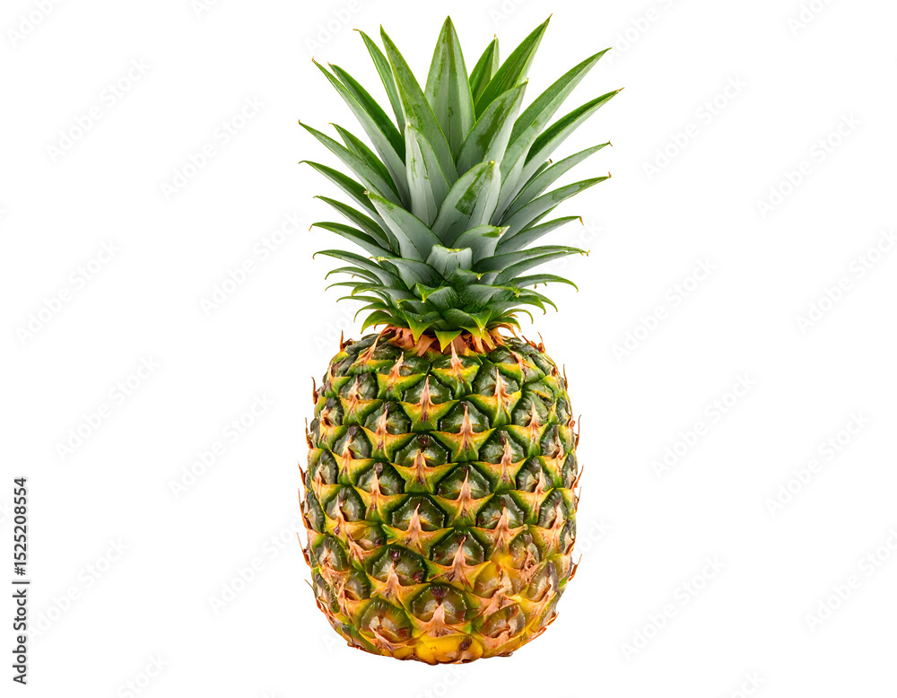 Fototapeta premium Fresh pineapple with green leaves. Isolated transparent background