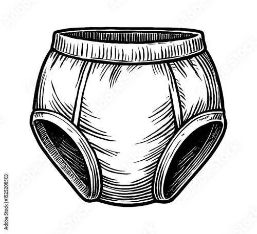 Classic Detailed Engraved Illustration of Underwear with Elastic Waistband and Leg Openings