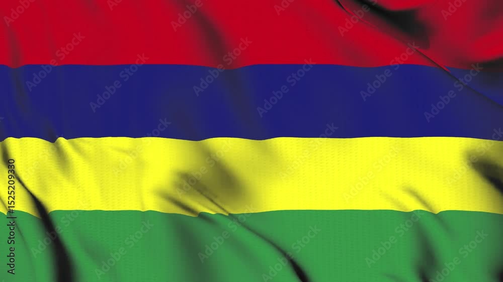 The Mauritius country flag waves in the wind.