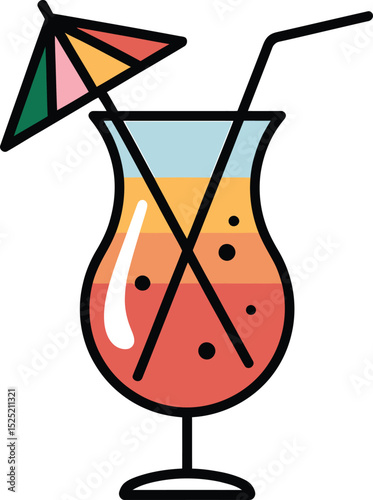 Colorful cocktail with umbrella and straw vector illustration for drinks and summer beverages