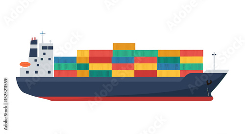 A cargo ship loaded with colorful containers, ready for international trade.