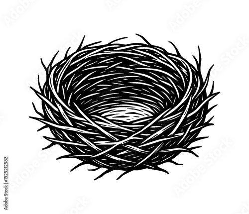 Illustration of bird nest made of branches isolated on white background. Vector art
