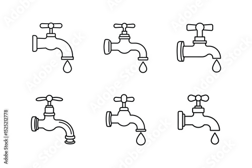 water conservation tap line art vector illustration