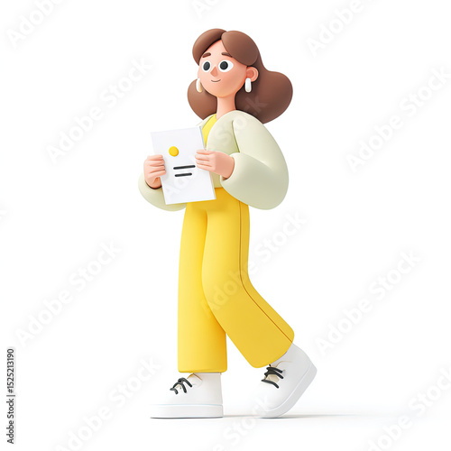 3D Cartoon Woman Holding Document