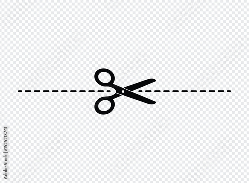 Scissors cutting dashed line simple icon graphic