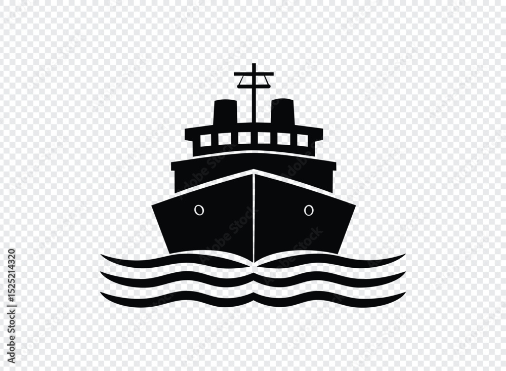 Obraz premium A sleek black and white illustration of a cargo ship sailing on wavy waters