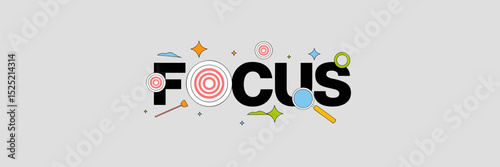 Minimalist Focus illustration with magnifying glasses and vector targets – Perfect for motivational posters, organization tools, or business coaching