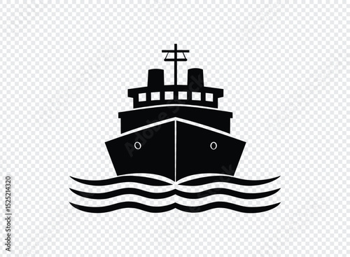 Black silhouette of a ship on waves icon