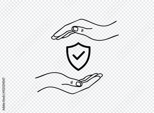 Hands protecting a shield with check mark icon