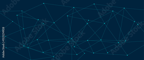 Abstract global pattern geometric polygonal space background and network connections with bokeh points and lines. Abstract blue lines and dots connections, social network communication pattern.