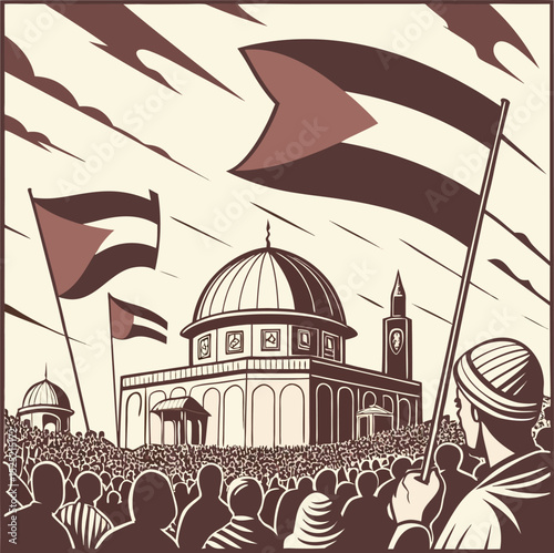 Crowd Rallying with Palestinian Flags in Powerful Protest