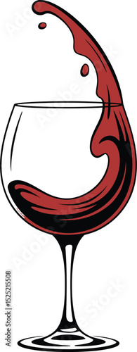 Elegant illustration of wine splashing out of a glass with vibrant crimson colors