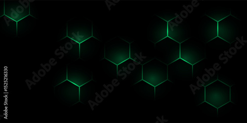 Hexagonal cyberspace green background. Hexagon grid tech pattern.